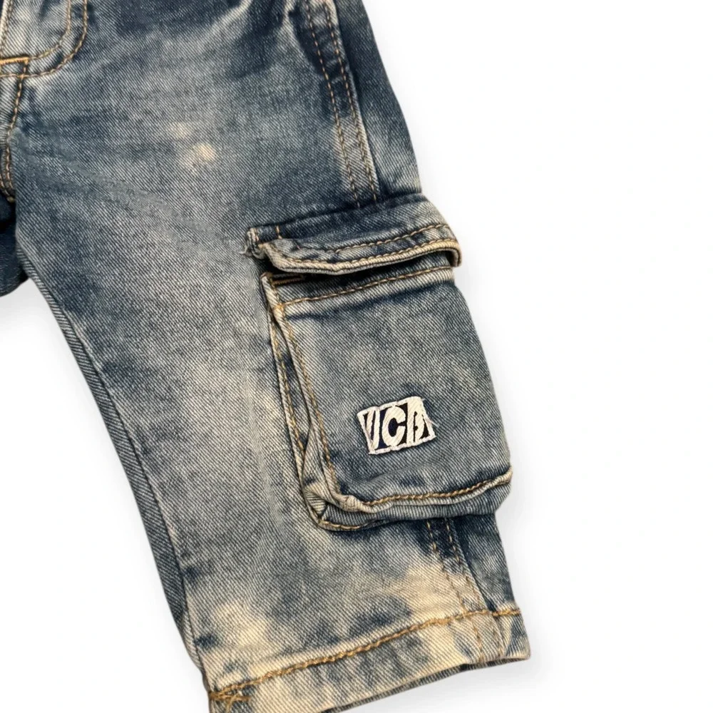 United Colors of Benetton Kids Denim Cargo Pants Size 0Y Blue Wash